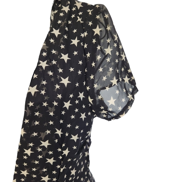 Unita Starry print witchy-core  deep V black flowy lined maxi dress - Picture 3 of 7